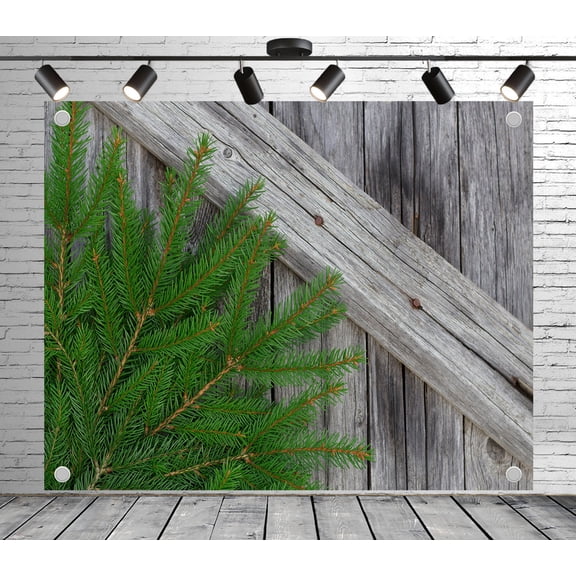 6x4ft Rustic Backdrop Gray Photo Backdrop Wooden Plank with Pine Branches Background for Theme Party Wedding Birthday Baby Shower Decoration Banner Photo Booth Props