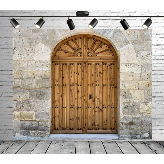 6x4ft Rustic Backdrop Wooden Door with Stone Arch Photo Backdrop Vintage Background for Theme Party Wedding Birthday Baby Shower Decoration Banner Photo Booth Props