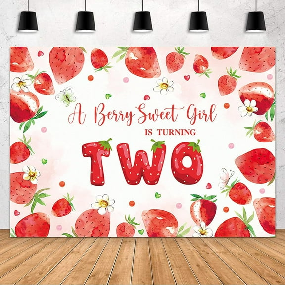 6x4ft Sweet Strawberry Theme 2nd Birthday Backdrop Strawberry 2nd Birthday Party Decorations Banner Berry Sweet Girl Two Year Old Photography Background Cake Table Photo Booth Props