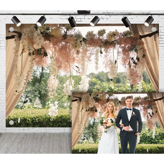 6x4ft Wedding Photoshoot Backdrop Veil Floral Art Green Natural Landscape Background For Engagement Proposal Birthday Party Decoration Outdoor Theme Video Studio Props