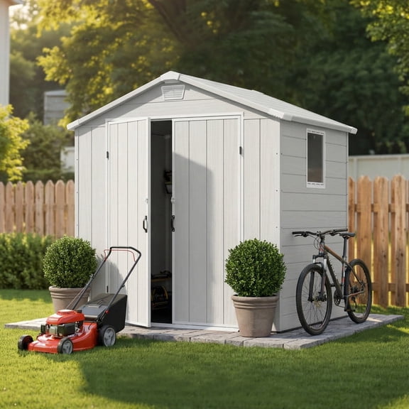 Homall 6x4ft Outdoor Plastic Storage Shed with Window,Weather-Resistant, Easy Assembly, Wood-Effect Garden Tool House,Light Gray
