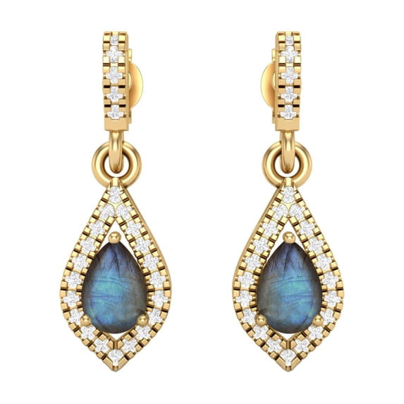 6x4mm Pear Labradorite 925 Sterling Silver Gold Vermeil Chandelier Teardrop Valentines Day Gifts Earrings