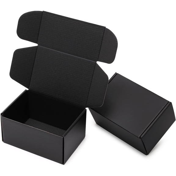6x4x3 Small Black Shipping Boxes - 24 Pack Corrugated Cardboard Mailing Box Packaging for Business Tab Locking Literature Mailer Flat Empty Gift Packing Supplies