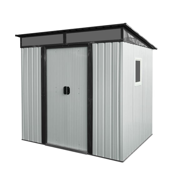 6x5 FT Galvanized Steel Storage Shed - Features Window, Sloped Roof & Transparent Plate for Weatherproof Tool Organization