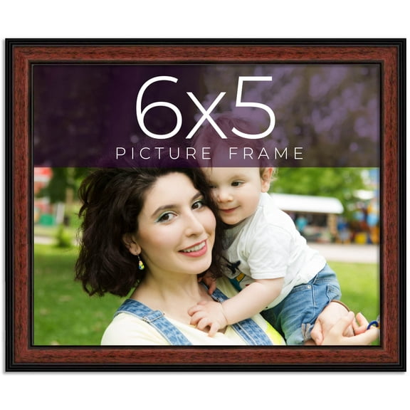 6x5 Frame Executive Brown Round Mahogany Finish Solid Wood Picture Frame | 1.25 Inch Moulding Width