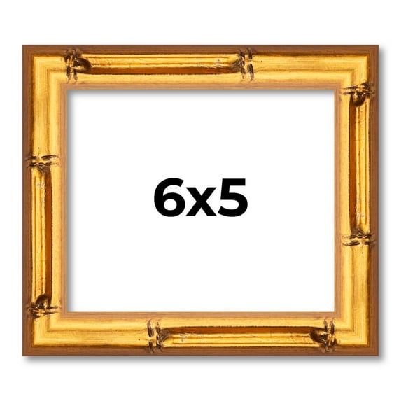 6x5 Frame Gold Bamboo Solid Wood Picture Frame | 1 Inch Moulding Width | Interior Frame Depth 0.75