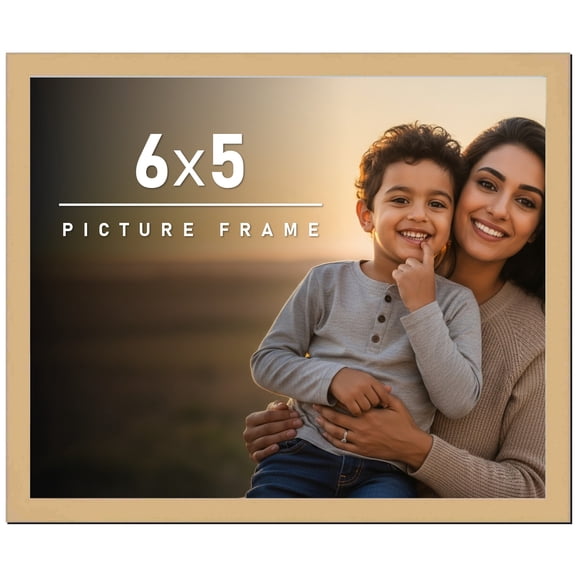 6x5 Frame Natural Wood Picture Frame | 0.75 Inch Moulding Width | with UV Acrylic Plexiglass, Foam