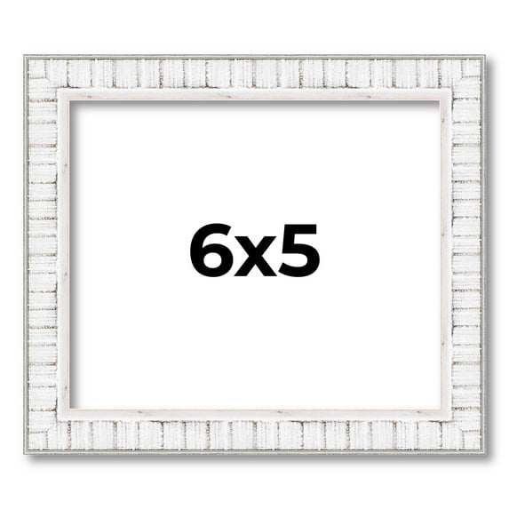 6x5 Frame White Scuffed Rustic Solid Wood Picture Frame | 0.75 Inch Moulding Width| Includes UV