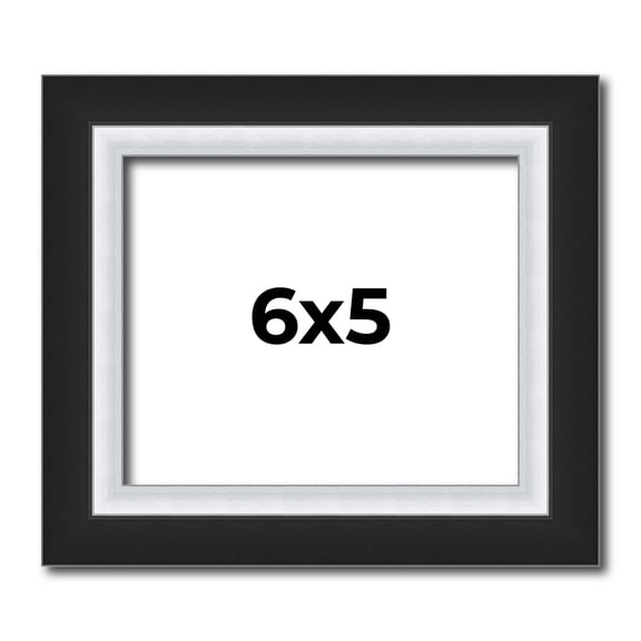 6x5 IN Frame Black & Silver Solid Wood Picture Frame Width 1.25 Inches | Interior Depth 0.75 Inches