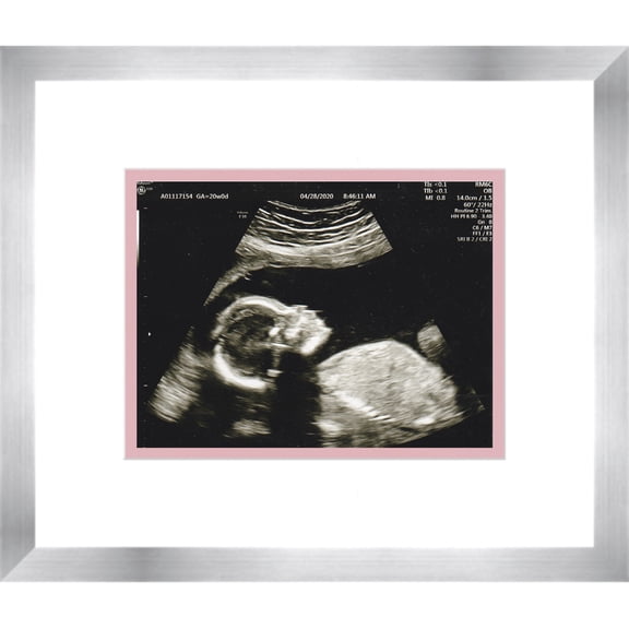 6x5 Silver Sonogram Frame with White on Pink Mats with 1 Opening to Display 1 4x3 Sonogram - with