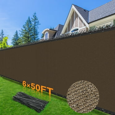 6x50ft Fence Privacy Screen, Heavy Duty Garden Fence Mesh Brass Grommets Cable Zip Ties Included Brown
