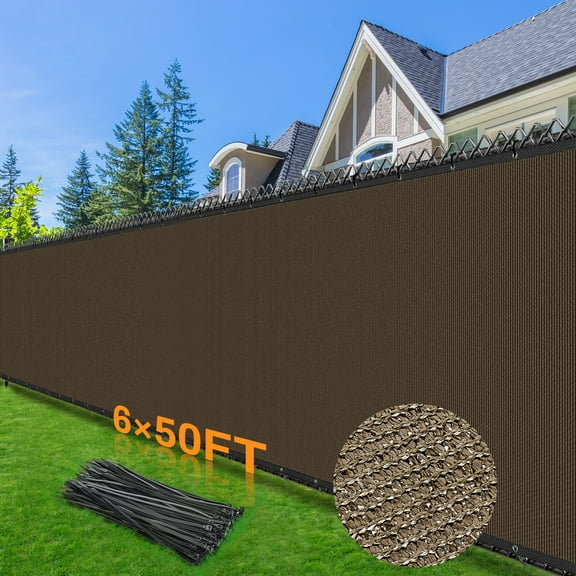 6x50ft Fence Privacy Screen, Heavy Duty Garden Fence Mesh Brass Grommets Cable Zip Ties Included Brown