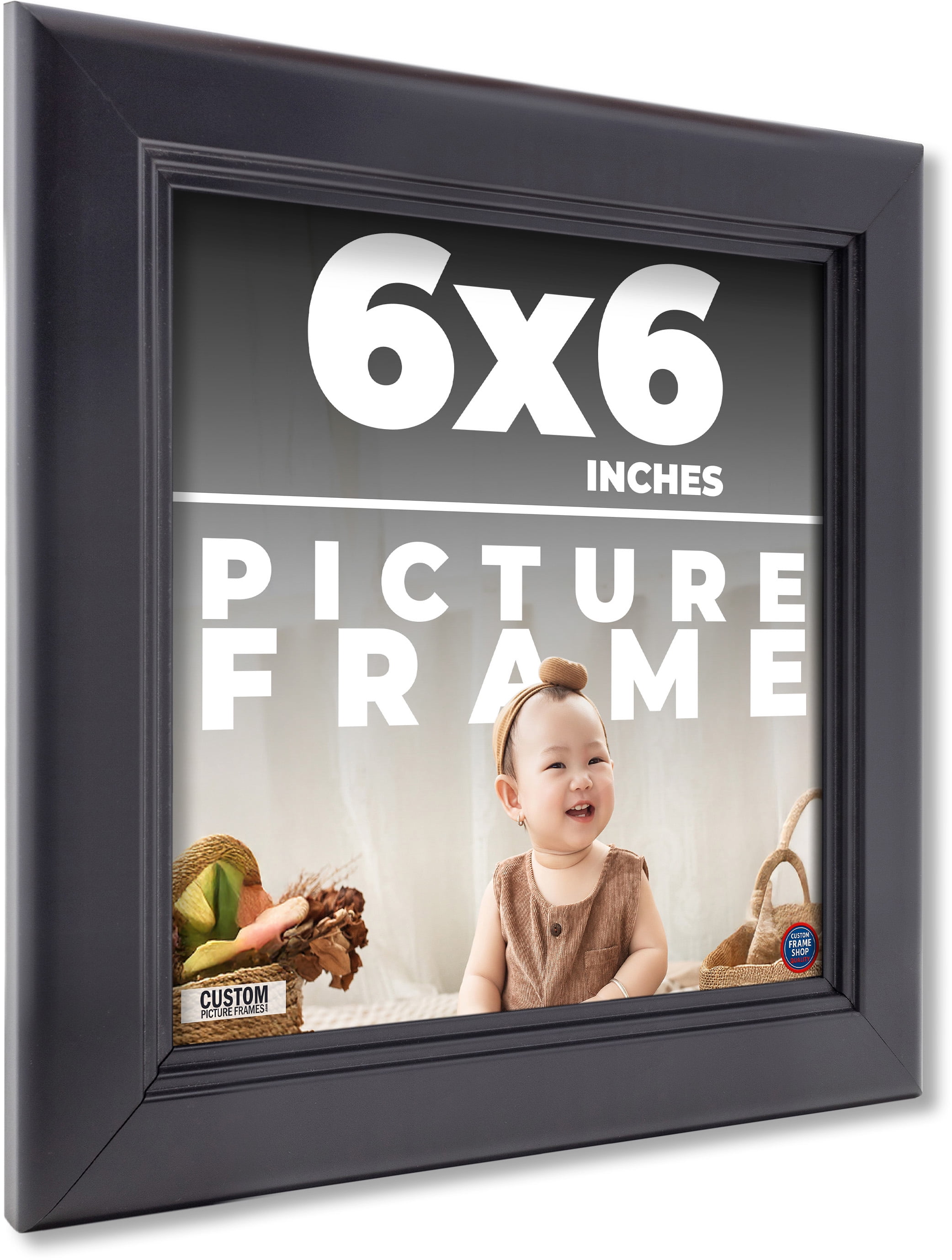 6x6 - 6 x 6 Contemporary Black Solid Wood Frame with UV Framer's ...