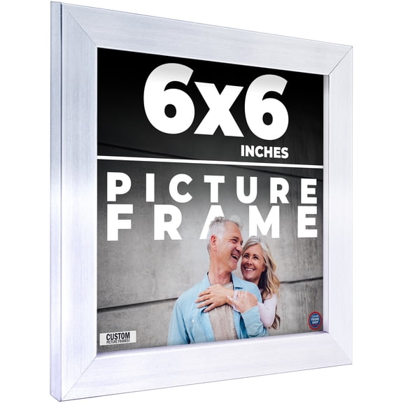 6x6 - 6 x 6 Stainless Steel Silver Solid Wood Frame with UV Framer's Acrylic & Foam Board Backing -
