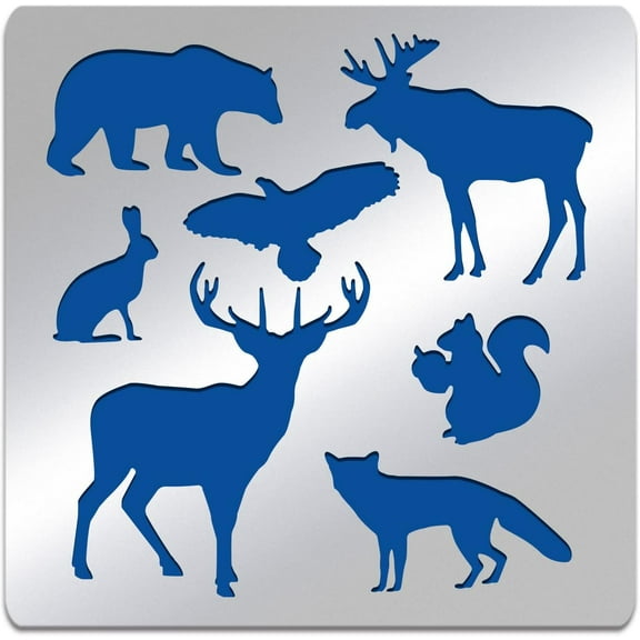 6x6 Animal Pattern Stainless Steel Stencils Reusable Bear Eagle Rabbit Fox Pine Tree Eagle Painting Template