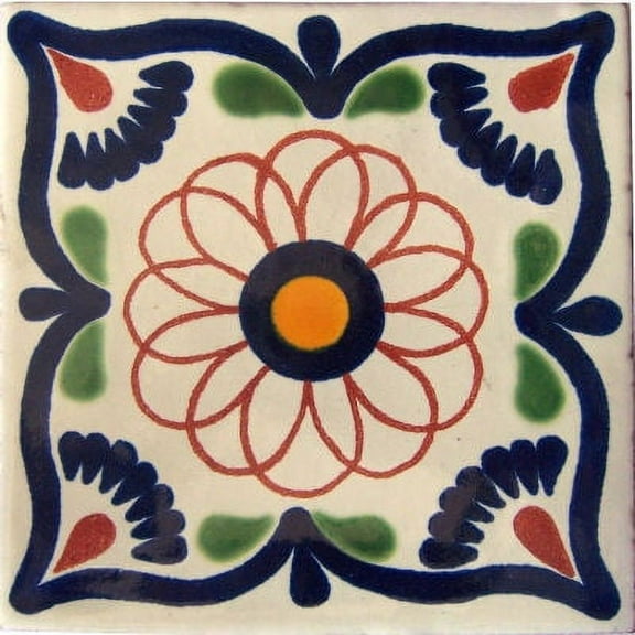6x6 Brown Spiral Talavera Mexican Tile, Set of 4 pcs
