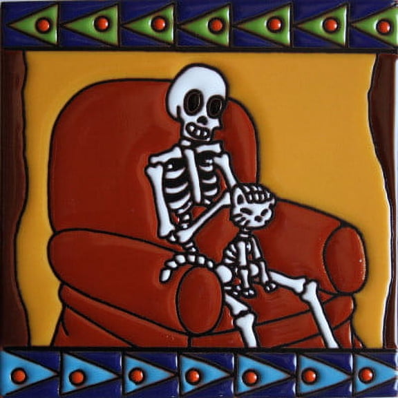 6x6 Cat Lover. Day-Of-The-Dead Clay Tile