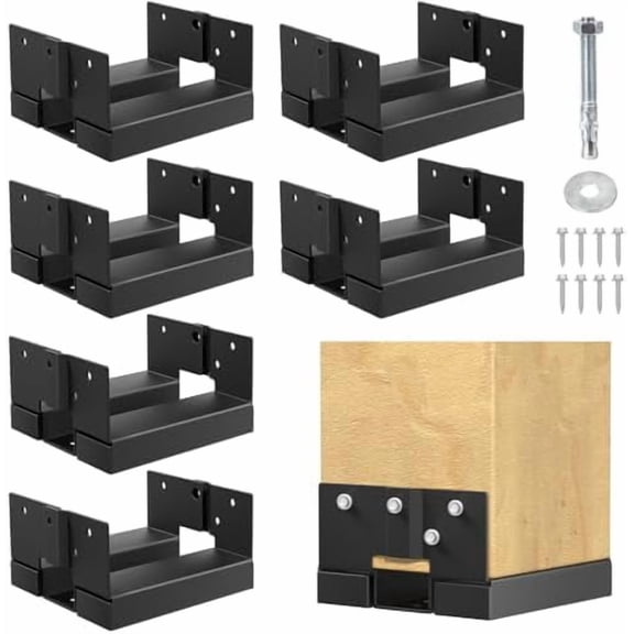 6x6 Deck Post Base for Concrete, Inner Size 5.5"x5.5" Deck Post Base, Post Base Holder with 1" Standoff for Decks, Pergolas, Porches (Black - Set 6)$$Tools & Hardware Other