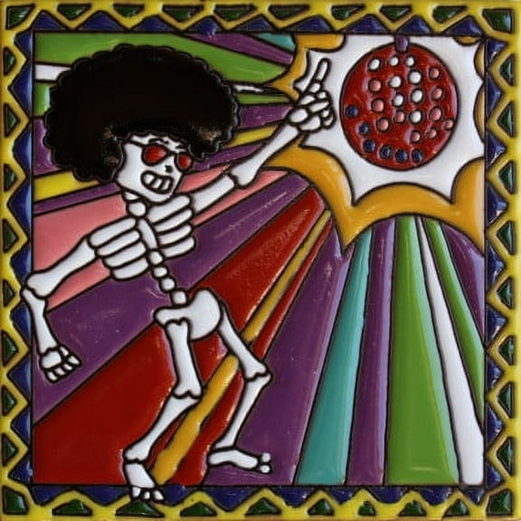 6x6 Disco Dancing. Day-Of-The-Dead Clay Tile