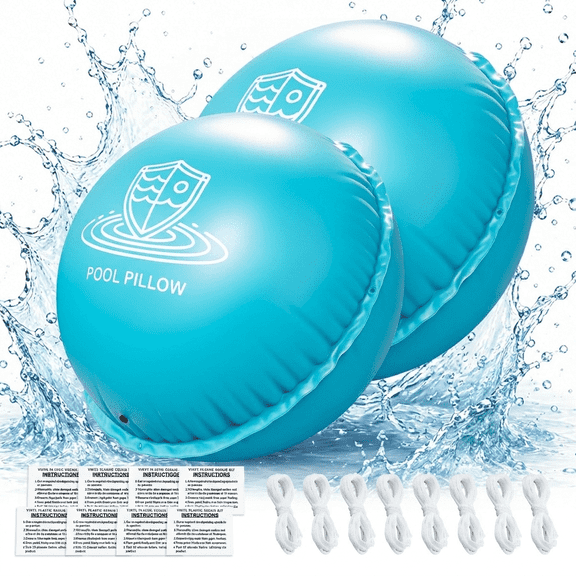 Inflatable Pool Pillow for Above Ground Pool, PVC Pool Air Pillow with Ropes & Repair Kits, Winterizing Cushion Prevents Ice Damage and Cover Sagging