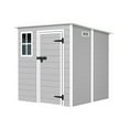 thumbnail image 1 of 6x6 FT Waterproof Resin Storage Shed – Lockable Doors, Vents, Floor & Window, Ideal for Bikes, Garden Tools, All-Weather Use, Light Grey, 1 of 13