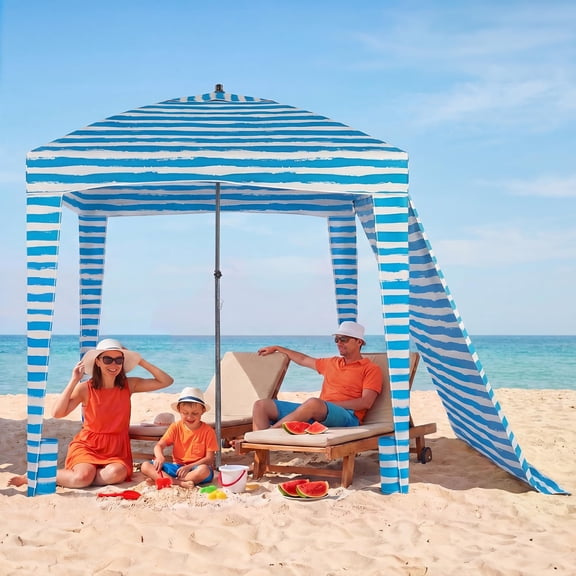 6x6 Feet Beach Cabana Tent Sun Shelter with UPF 50+ UV Protection, Easy Setup Cool Canopy Sun Shade with Side Wall, Wind Resistant Family Beach Cabana