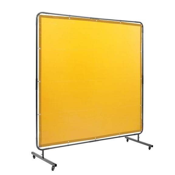6x6 Feet Welding Curtain Screen with Frame 4 Swivel Wheels 2 Lockable Flame Resistant Vinyl Professional Industrial Workshop Yellow