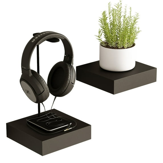 Jouetondream 6x6 Floating Shelves, Wall Mounted Wood Storage shelves for Living Room, Bathroom, Office, Bedroom, Black,2PCS