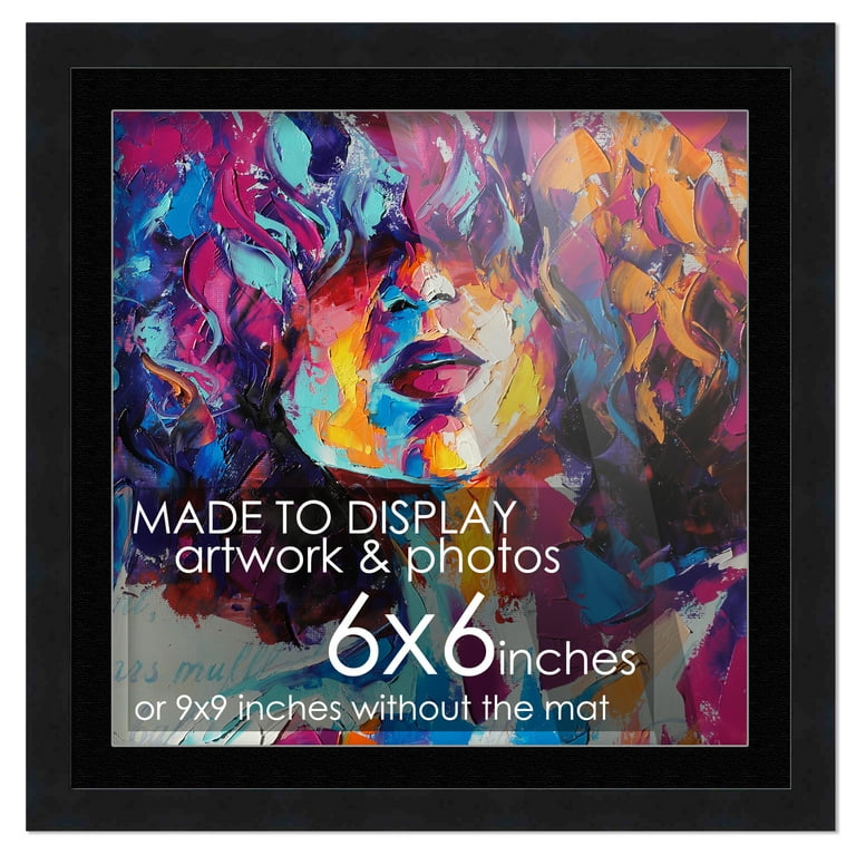 6x6 Frame Black Matted for 6x6 Picture or 9x9 Art Poster Without Photo Mat - Display Your 6 x 6