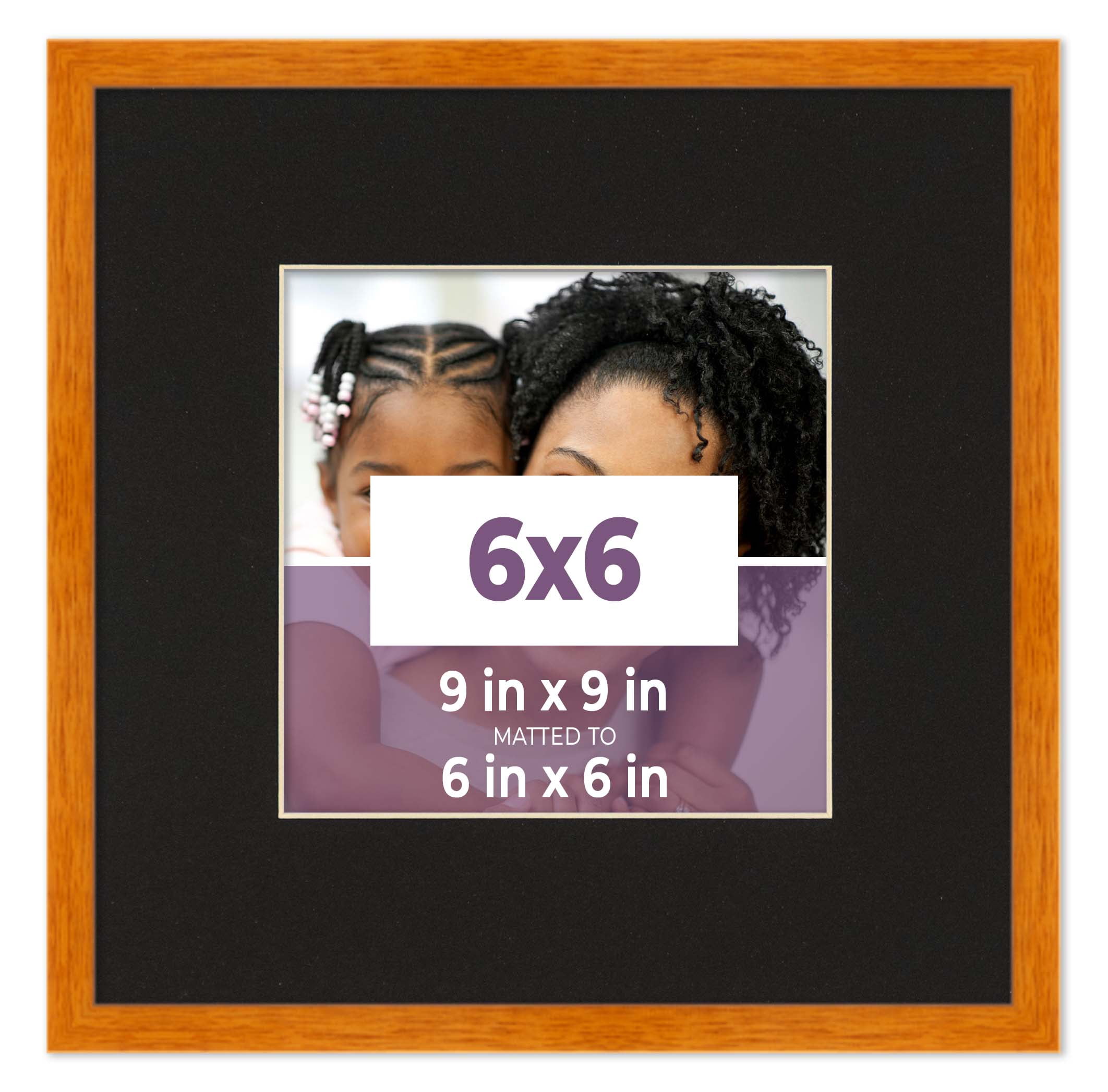 6x6 Frame Honey Pecan With Black Picture Mat For 6x6 Photo Honey