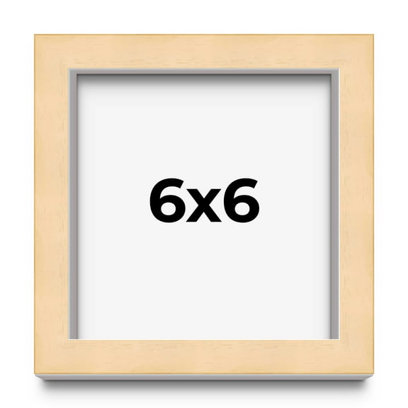 6x6 Frame Natural Wood Picture Frame | 0.75 Inch Moulding Width | with UV Acrylic Plexiglass, Foam