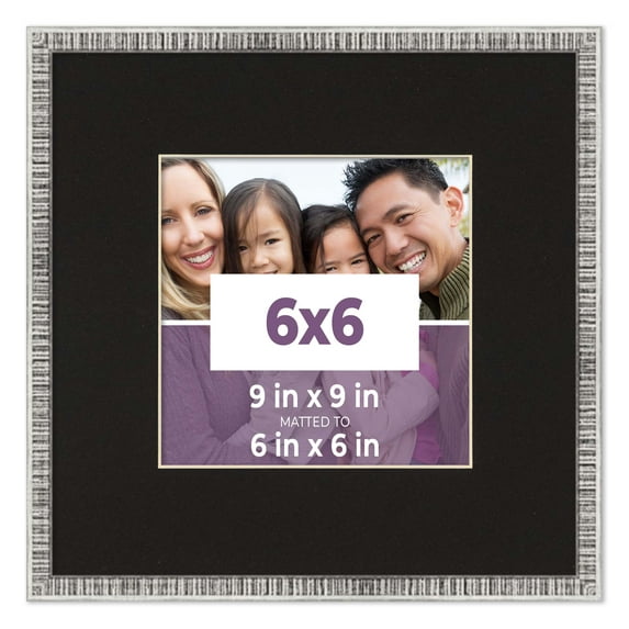 6x6 Frame Silver With Black Picture Mat For 6x6 Photo - Silver 9x9 Frame To Display Print or Poster