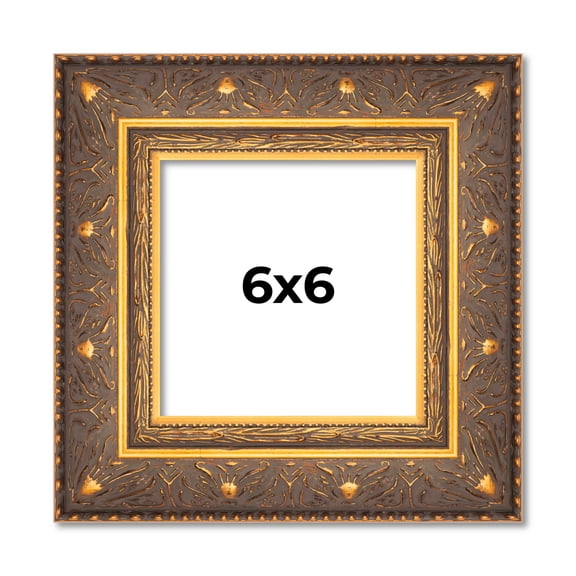6x6 Frame Vintage Gold Solid Wood Picture Frame | 2.5 Inch Moulding Width | Ornate Bronze Museo
