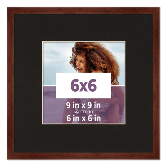 6x6 Frame Walnut With Black Picture Mat For 6x6 Photo - Walnut 9x9 Frame To Display Print or Poster