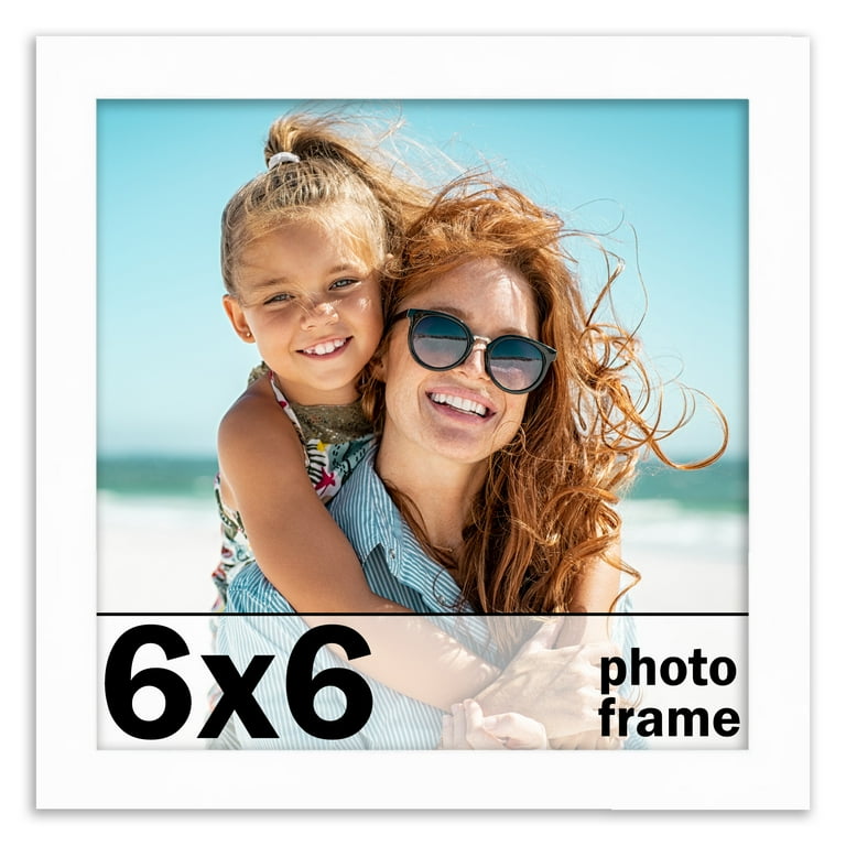 6x6 Frame White Solid Wood Picture Frame Includes UV Acrylic Shatter Guard  Front, Acid Free Foam