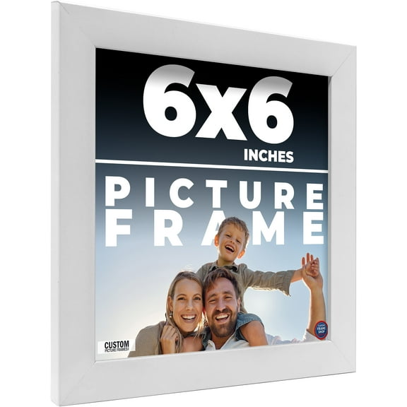 6x6 Frame White Solid Wood Picture Frame Includes UV Acrylic Shatter Guard Front, Acid Free Foam