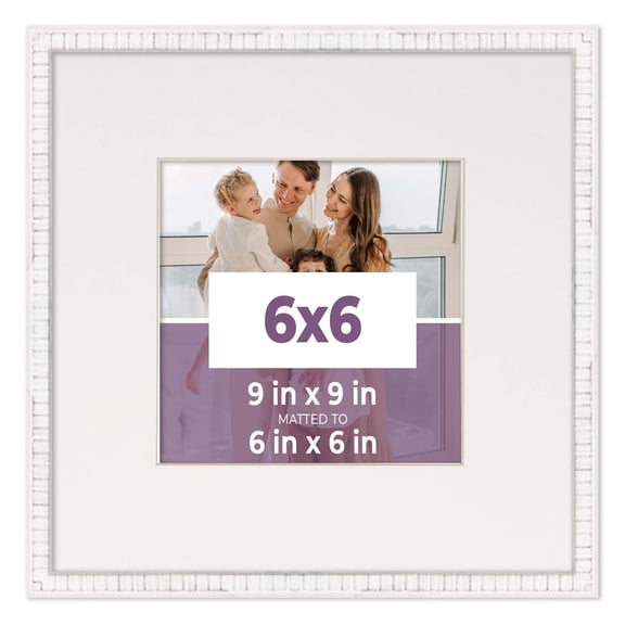 6x6 Frame White With Black Picture Mat For 6x6 Photo - White 9x9 Frame To Display Print or Poster