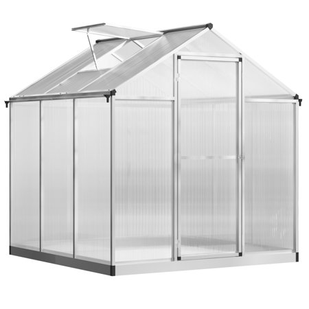 6x6 Ft Walk-In Polycarbonate Greenhouse with Roof Vent, Sturdy Aluminum Frame & Shatterproof Panels for Year-Round Gardening