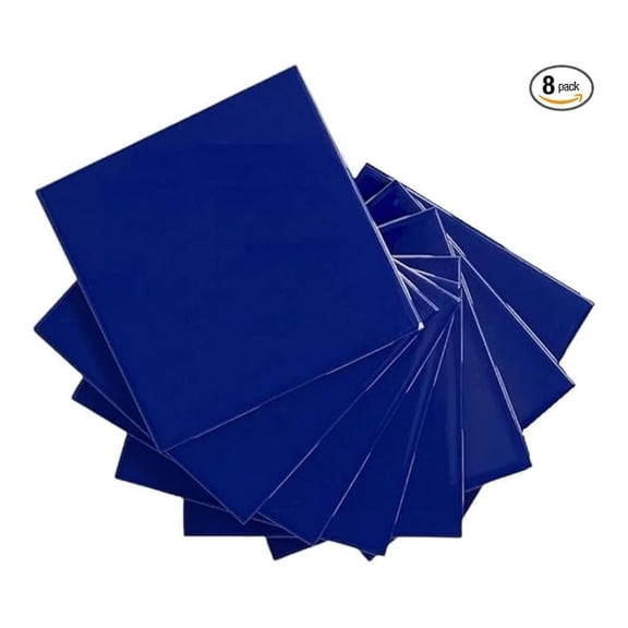 6x6 Glossy Cobalt Blue Ceramic Wall Tile Box of 8 Pieces for Bathroom Wall, Kitchen Backsplash, Accent Decor, Shower Surrounds