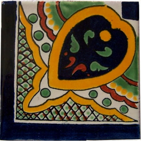6x6 Greca C Corner Talavera Mexican Tile, Set of 4 pcs