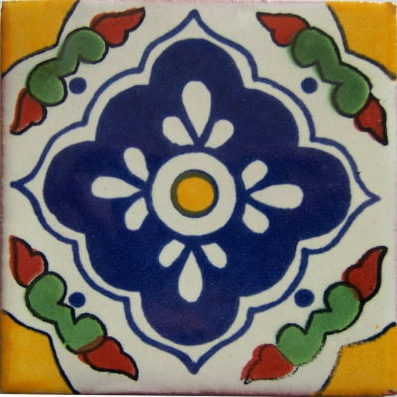6x6 Guadalajara Talavera Mexican Tile, Set of 4 pcs