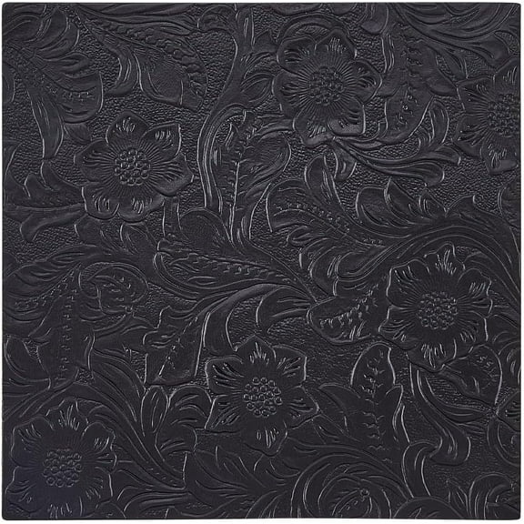 6x6 Inch Bump Floral Texture Genuine Leather Sheets - 1.6mm Thick Pre Cut Pieces - Black Crazy Horse Leather Fabric Printed Cowhide Sheet for DIY Bows Earrings Making Crafts
