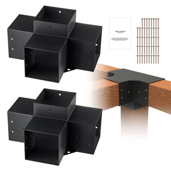 6x6 Inch Pergola Support Kit 5.6x5.6 Inch Internal Heavy Duty Four Way Corner Bracket 2 Piece DIY Post Base Easy Install Wooden Beams for Outdoor Gazebo Pergola Cabin