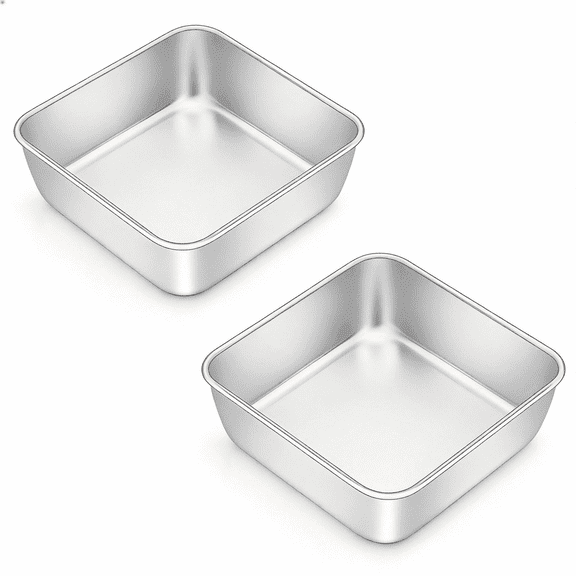 6x6 inch Square Cake Pans Set of 2, Stainless Steel Small Baking Pan for Lasagna Brownies Casseroles, Silver Square Bakeware for Oven Cooking, Non-Toxic & Rust Free, Dishwasher Safe, 2 inch deep