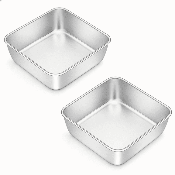 6x6 inch Square Cake Pans Set of 2, Stainless Steel Small Baking Pan for Lasagna Brownies Casseroles, Silver Square Bakeware for Oven Cooking, Non-Toxic & Rust Free, Dishwasher Safe, 2 inch deep