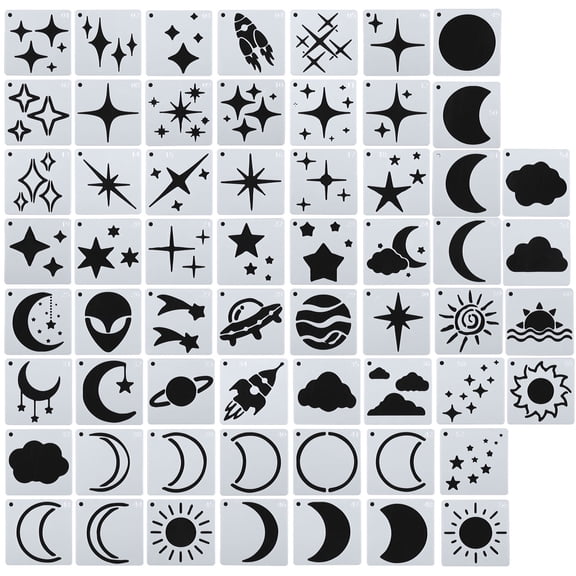 6x6 Inch Star Moon Cloud Painting Stencils, 60 Pack Paint Stencils Reusable Painting Template Stencil, White