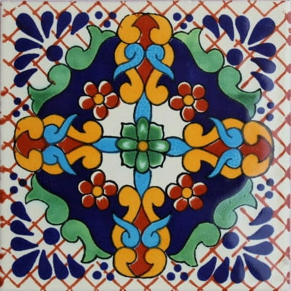 6x6 Macotera Talavera Mexican Tile, Set of 4 pcs