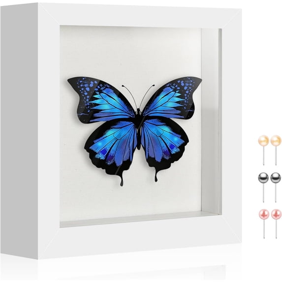 6x6 Mini White Deep Shadow Box Picture Frame with Soft Linen Back and ...