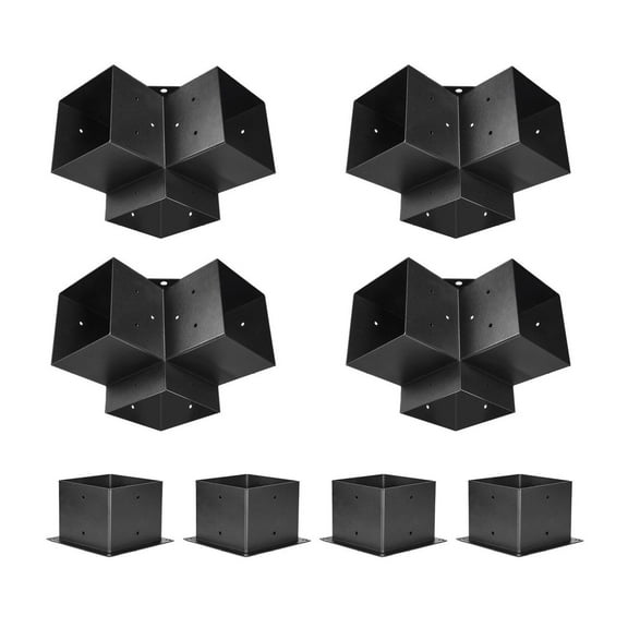 6x6 Pergola Bracket Kit - 4 Pcs 3-Way Inner 5.5x5.5 with Bases, Carbon Steel - Stable & Secure Outdoor Structure Support