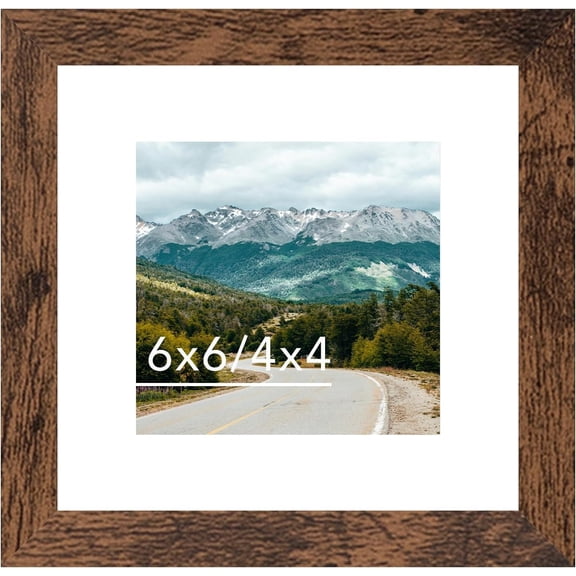6x6 Picture Frame with 4x4 Mat Deep Brown, Display 4x4 with Mat or 6x6 Without Mat, Wood 6 by 6 Photo Frame, 6 x 6 Frame for Wall Hanging and Tabletop Display, Deep Brown